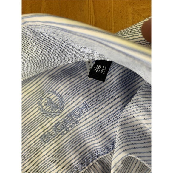 Bugatchi Uomo Button Down Shirt Mens 15 1/2 Med Blue Striped Casual Designer - Picture 7 of 11